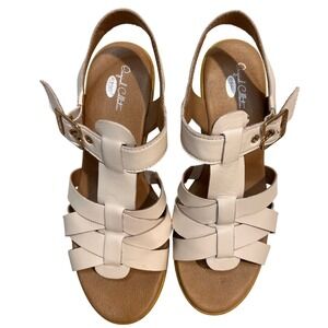 Dr Scholls Original Collection Womens White Leather Strappy Wedge Sandals sz 7.5
